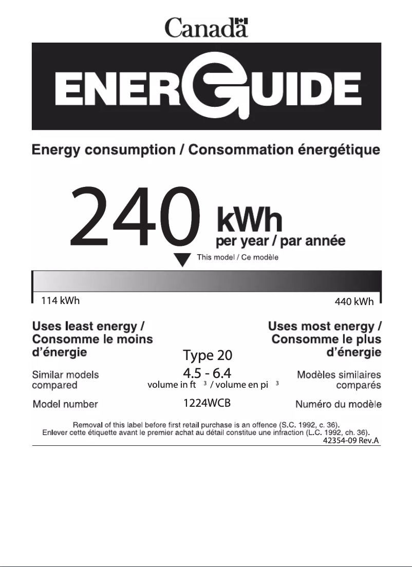 Page n°1 - Label énergétique U-Line U-1224WCINT-00B