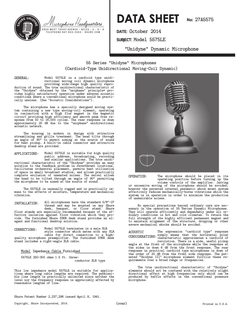 Image de la première page du manuel de l'appareil 5575LE