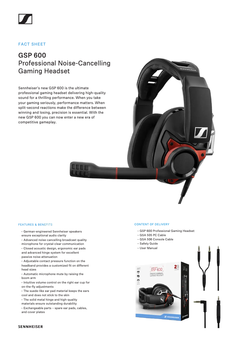 Page 1 de la notice Manuel utilisateur Sennheiser GSP 600