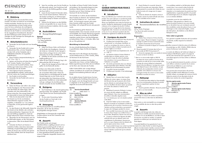 Page 1 de la notice Manuel utilisateur Ernesto HG07595B