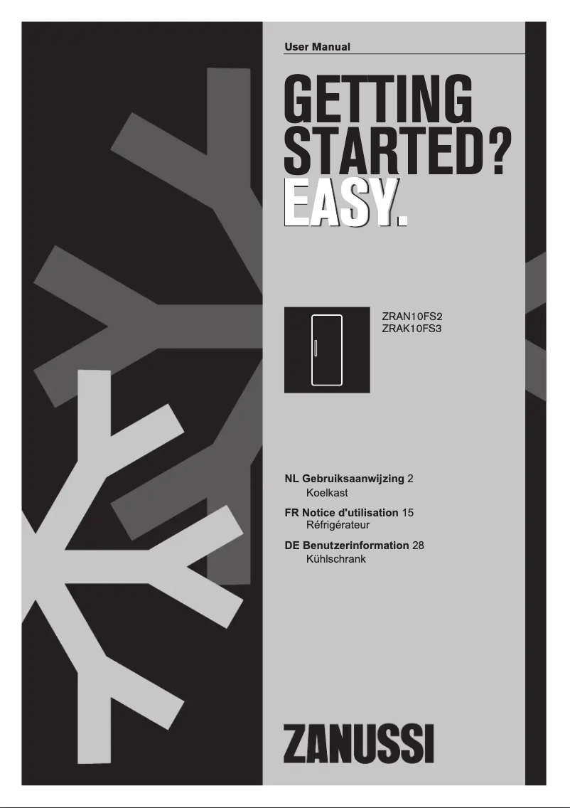 Page 1 de la notice Manuel utilisateur Zanussi ZRAK10FS3
