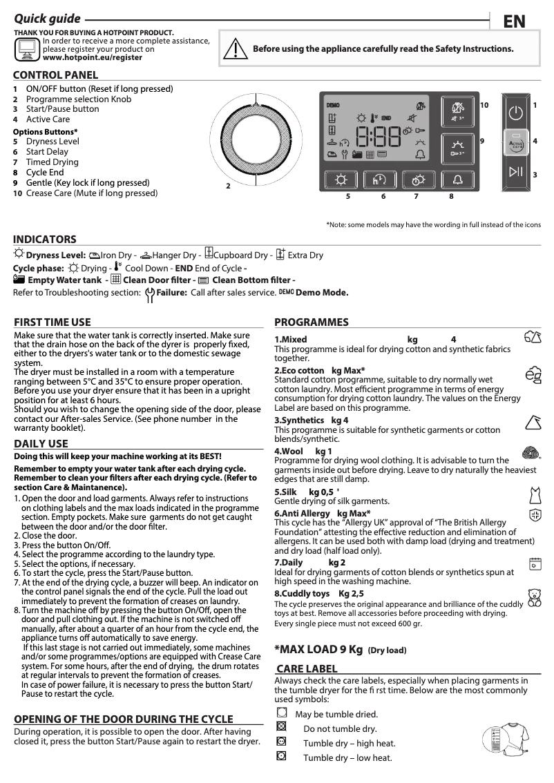 Page n°1 - Manuel utilisateur Hotpoint NT M11 92SK UK
