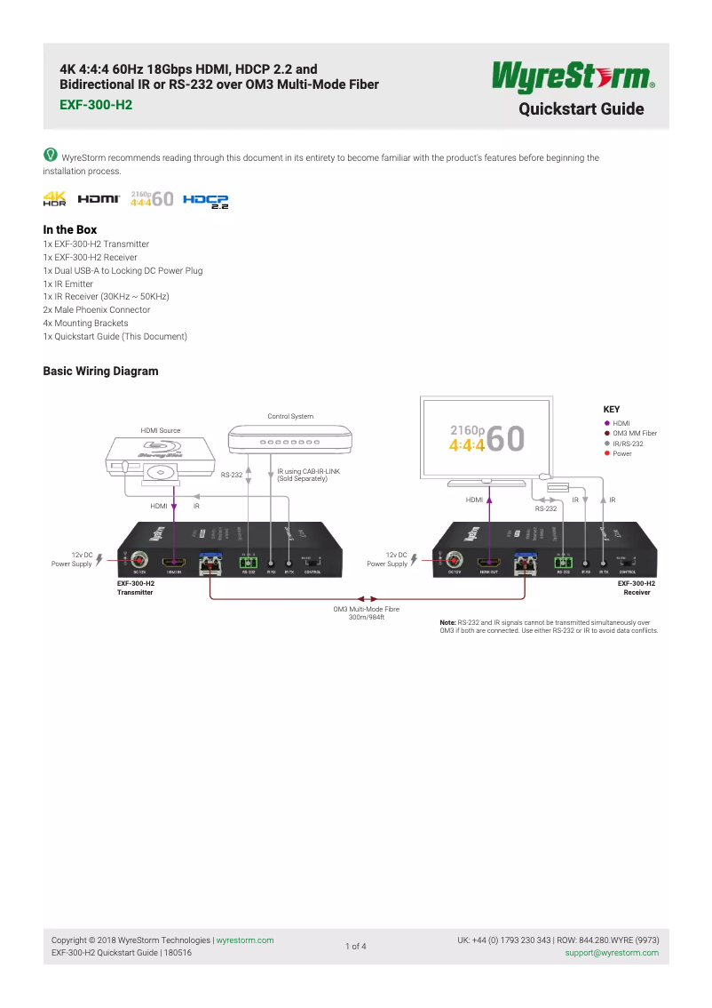 Page 1 de la notice Manuel utilisateur WyreStorm EXF-300-H2