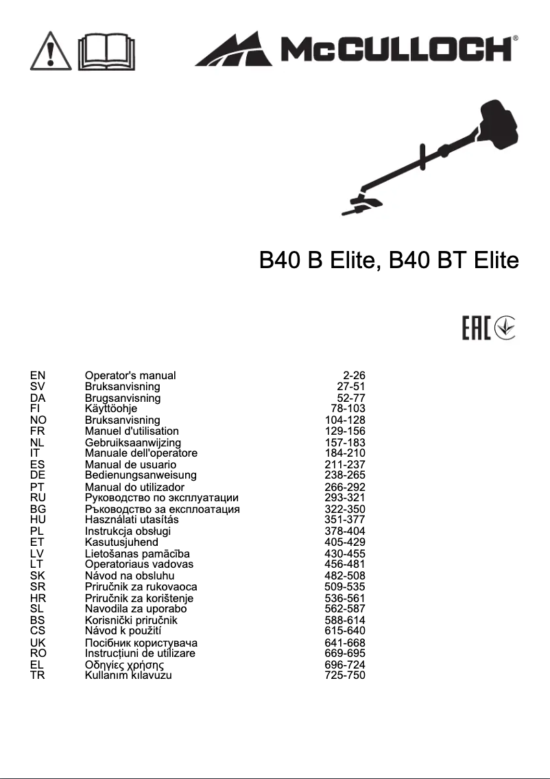 Page 1 de la notice Manuel utilisateur McCulloch CS 410 Elite