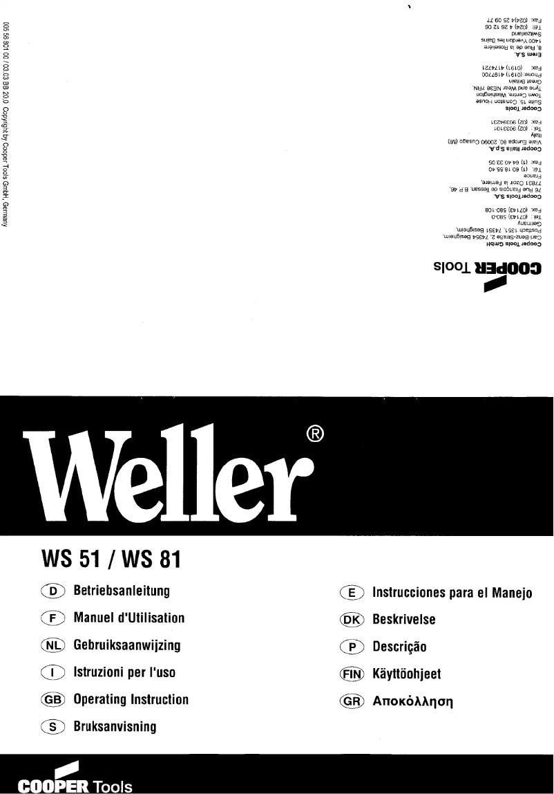 Page n°1 - Manuel utilisateur Weller WS 51