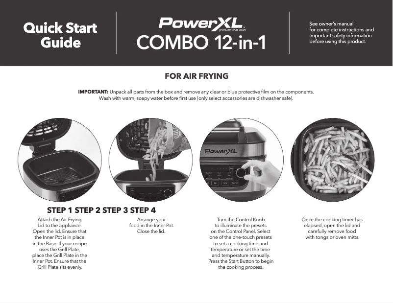 Page 1 de la notice Guide de démarrage rapide PowerXL Grill Air Fryer Combo 12-in-1 MFC-AF-6