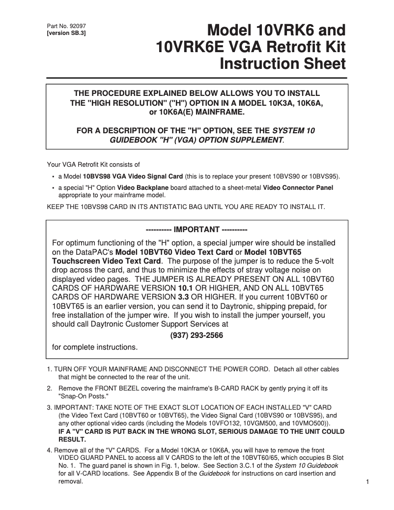 Page 1 de la notice Manuel utilisateur Daytronic 10VRK6E