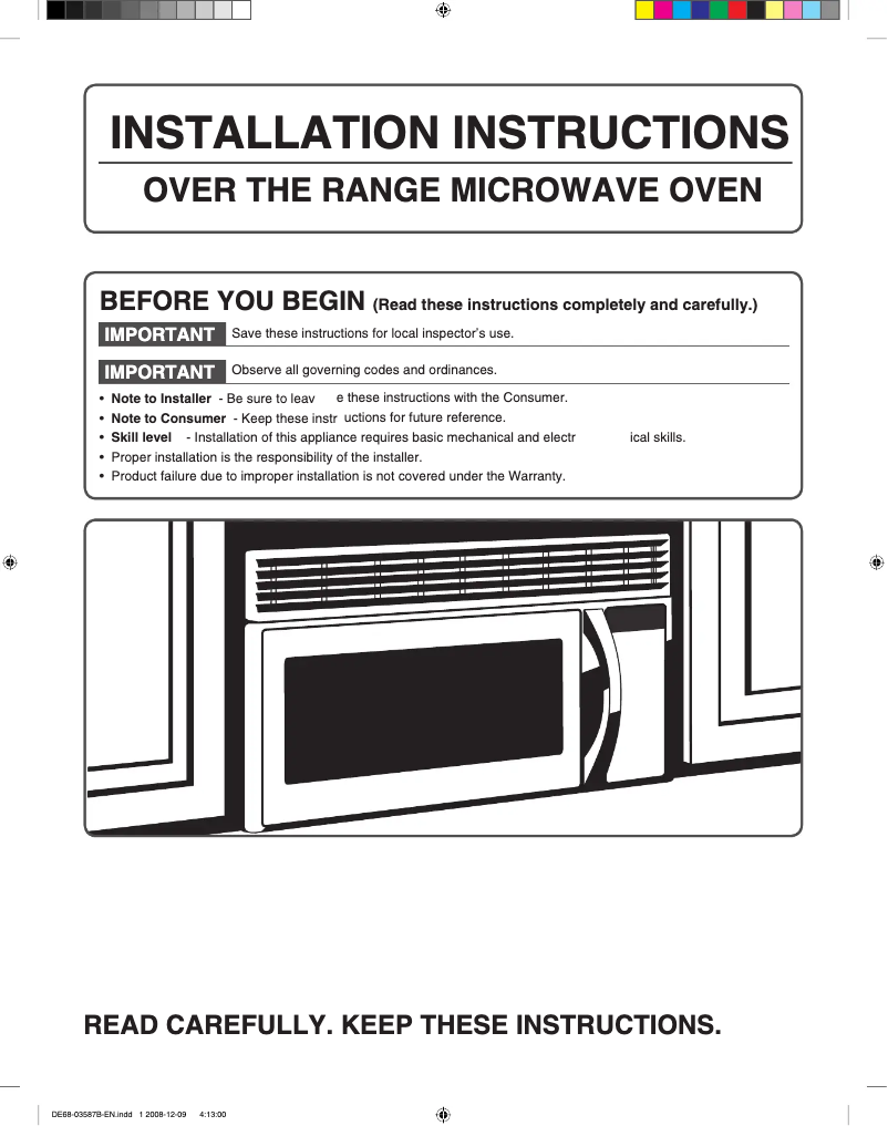 Page 1 de la notice Guide d'installation Samsung ME17H703SHS