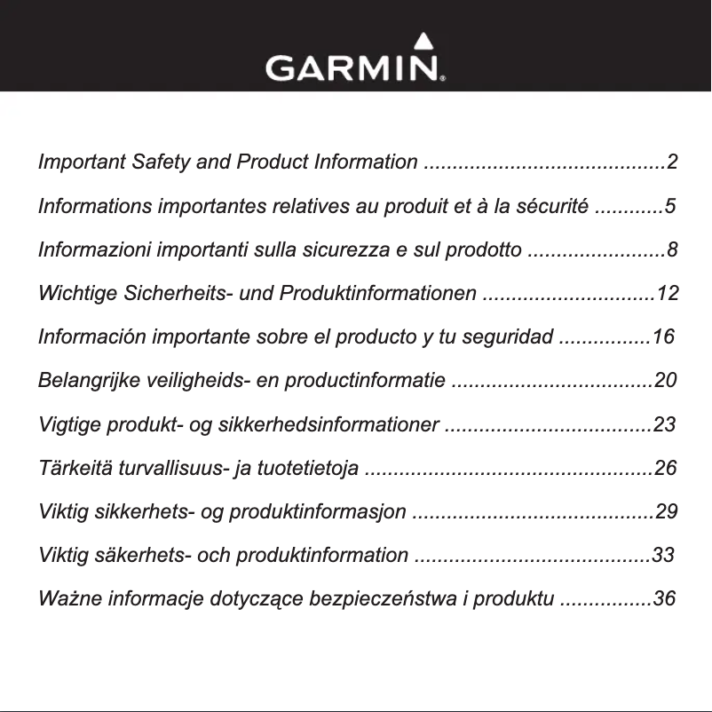 Página 1 del manual Instrucciones de seguridad Garmin NüLink! 1695 LIVE