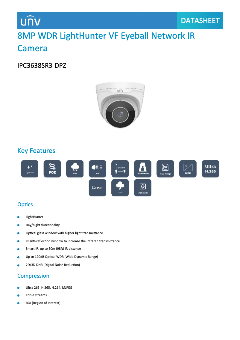 Page n°1 - Fiche technique UniView IPC3638SR3-DPZ