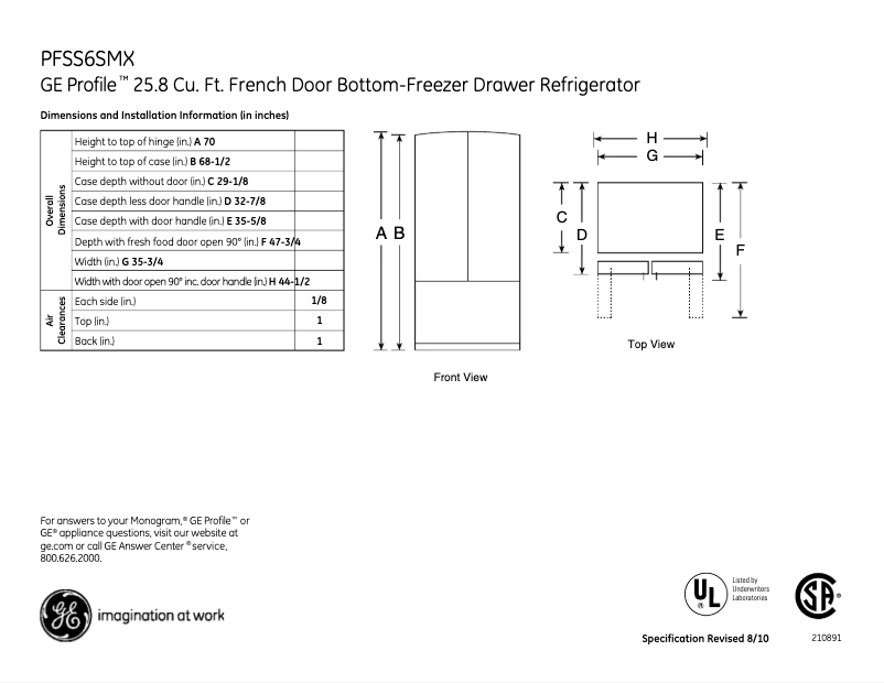 Page n°1 - Fiche technique GE Profile PFSS6SMXSS