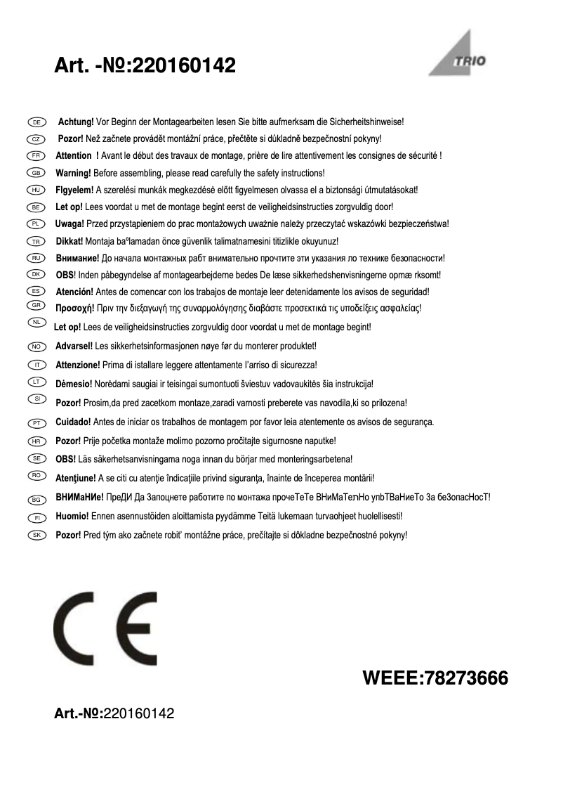 Page n°1 - Manuel utilisateur Trio Lighting Kongo