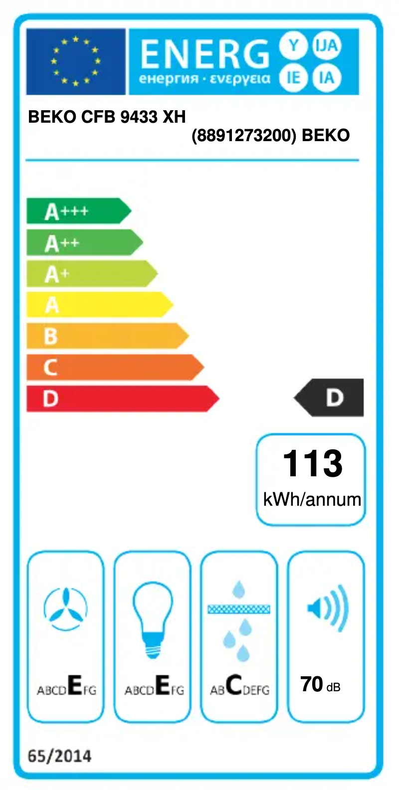 Page 1 de la notice Label énergétique Beko CFB 9433 XH