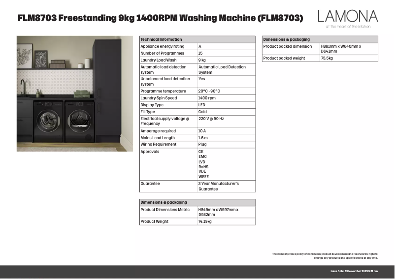 Page n°1 - Fiche technique Lamona FLM8703