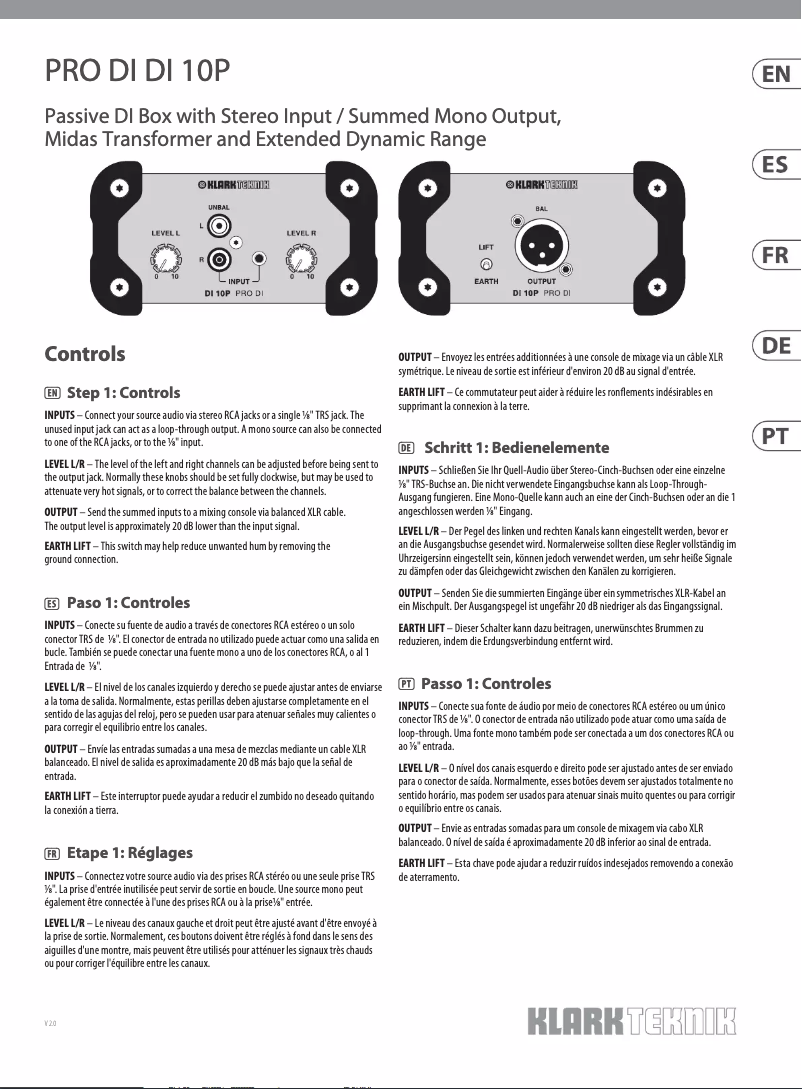 Page n°1 - Guide de démarrage rapide Klark Teknik DI 10P