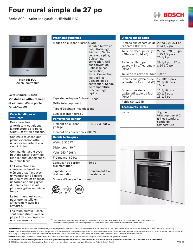 Page 1 de la notice Fiche technique Bosch HBN8451UC