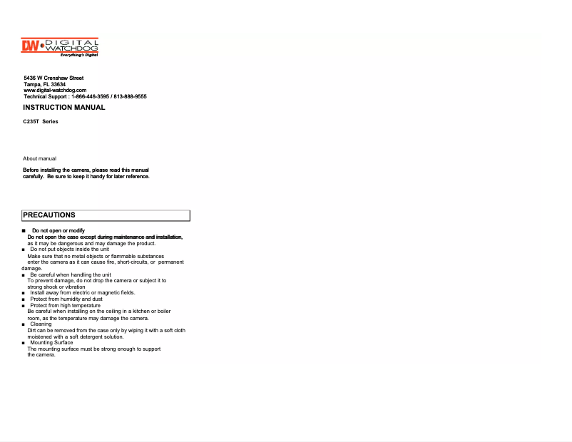 Page n°1 - Manuel utilisateur Digital Watchdog DWC-C235T