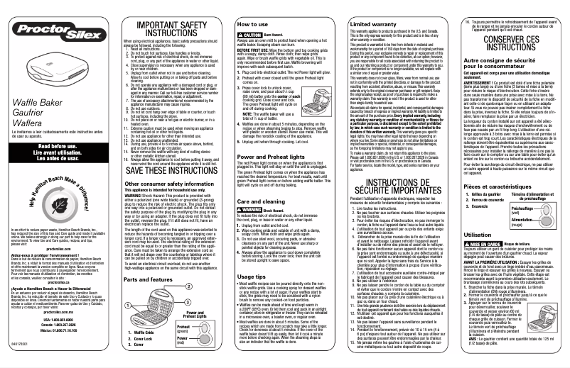 Page n°1 - Manuel utilisateur Proctor Silex 26008