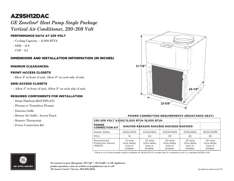 Page n°1 - Fiche technique GE AZ95H12DAC