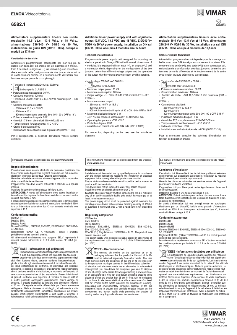 Image de la première page du manuel de l'appareil ELVOX 6582.1