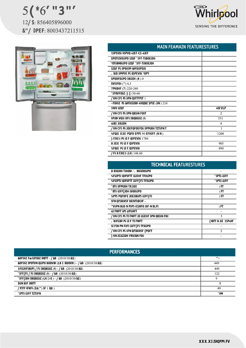 Page n°1 - Fiche technique Whirlpool 5GI6FARAF