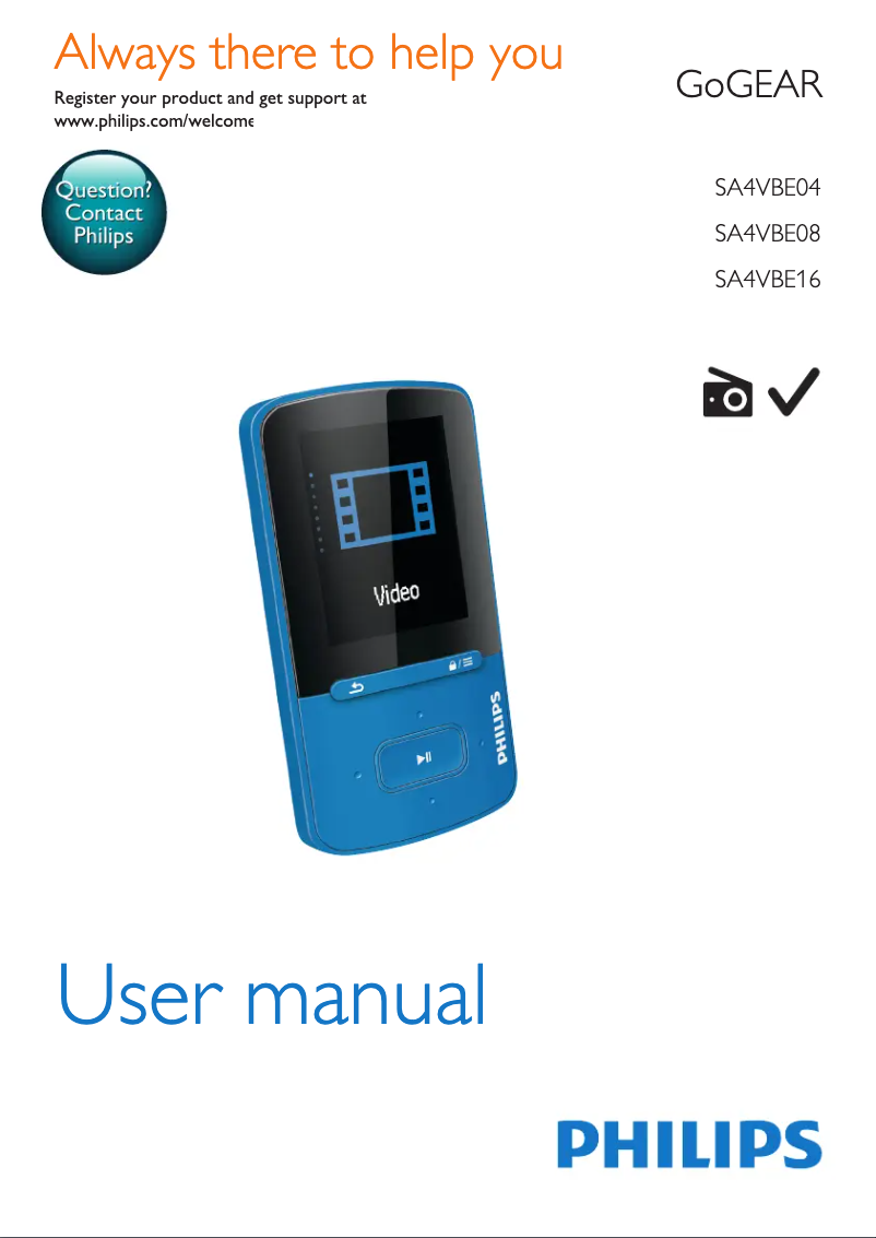 Image de la première page du manuel de l'appareil GoGear SA4VBE08KFX
