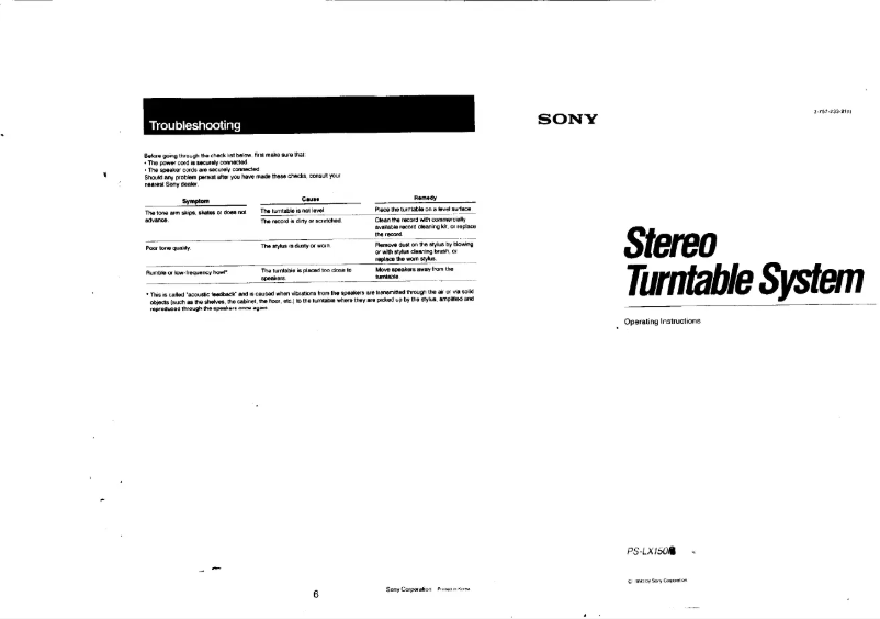 Page 1 de la notice Manuel utilisateur Sony PS-LX150
