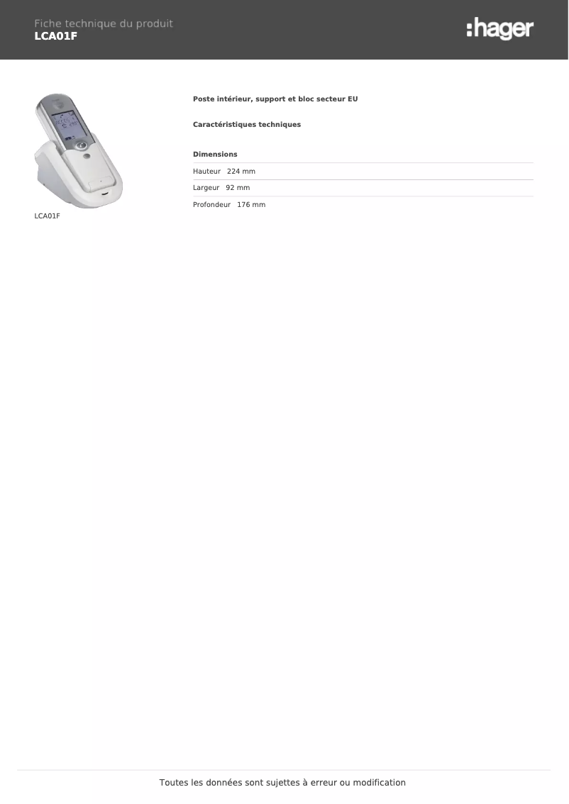 Image de la première page du manuel de l'appareil LCA01F