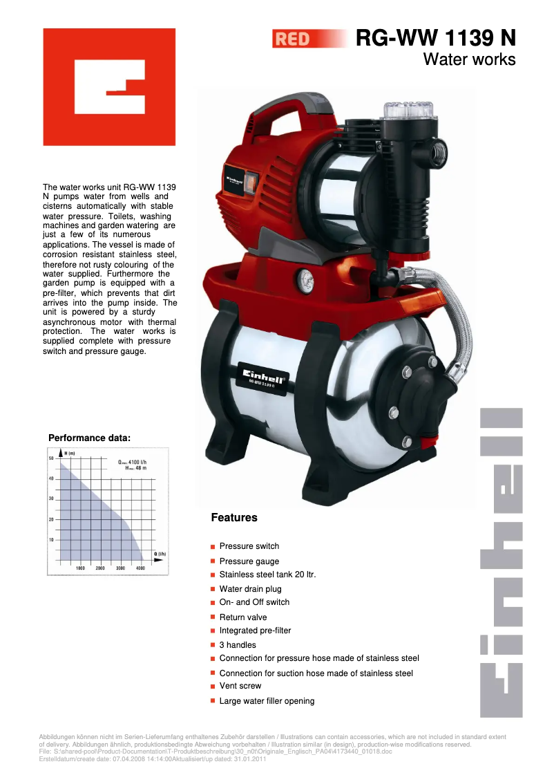 Page n°1 - Manuel utilisateur Einhell RG-WW 1139 N