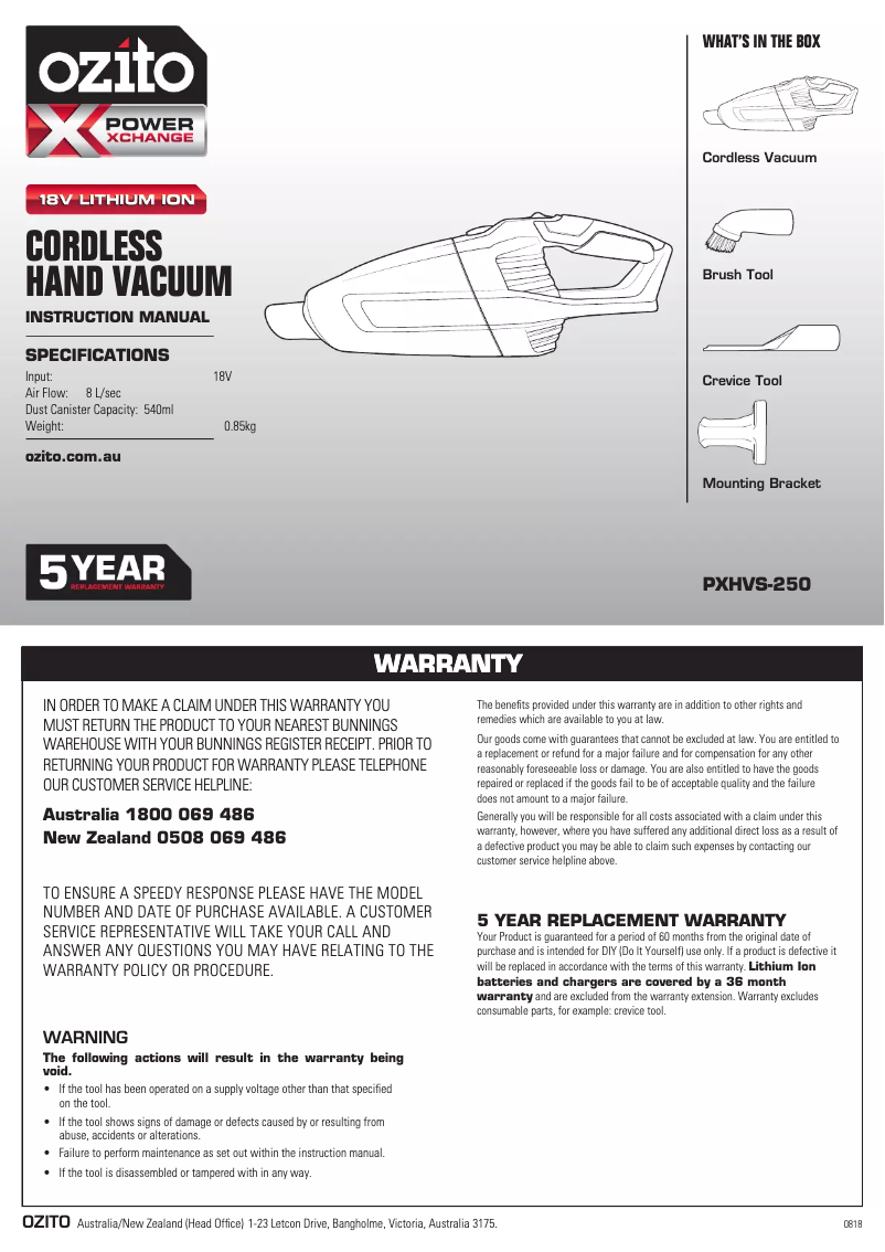 Page n°1 - Manuel utilisateur Ozito PXHVS-250