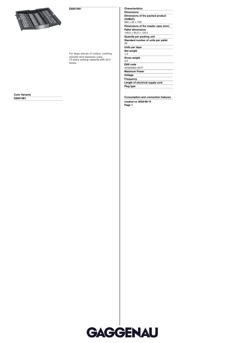 Page 1 de la notice Manuel utilisateur Gaggenau DA041061