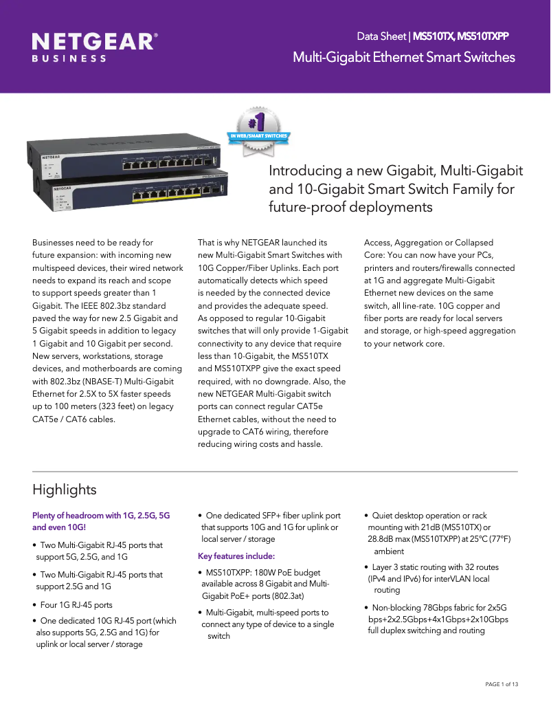 Page n°1 - Fiche technique Netgear MS510TXPP