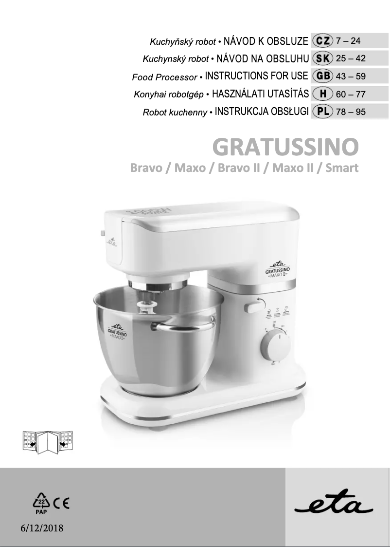 Page n°1 - Manuel utilisateur Eta Gratussino Smart