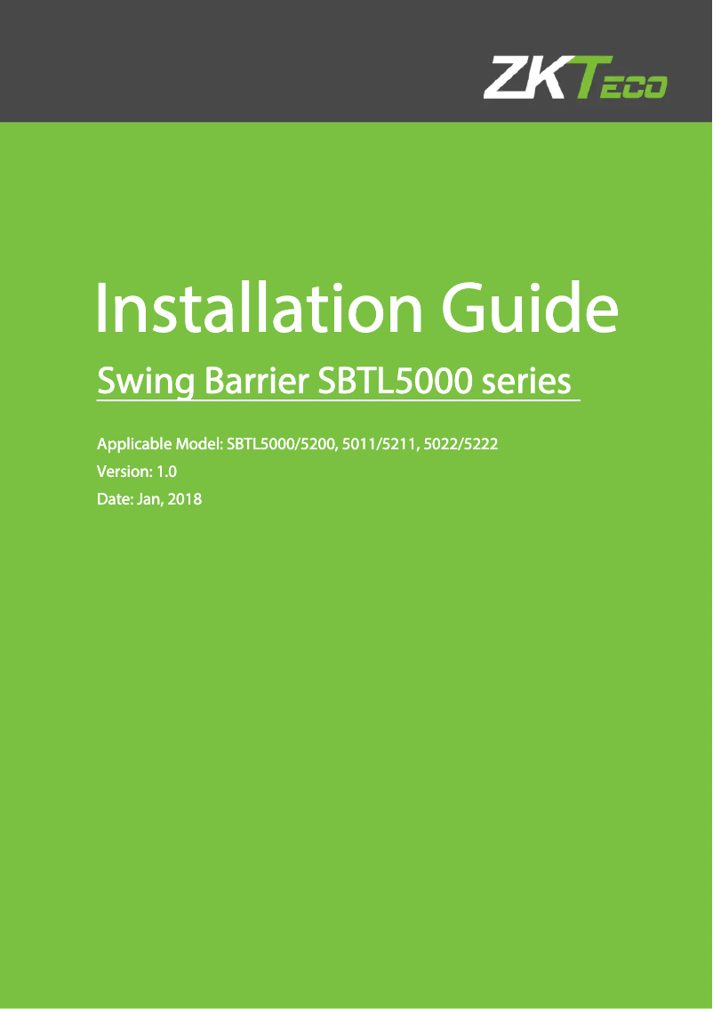 Page n°1 - Guide d'installation ZKTeco SBTL5000