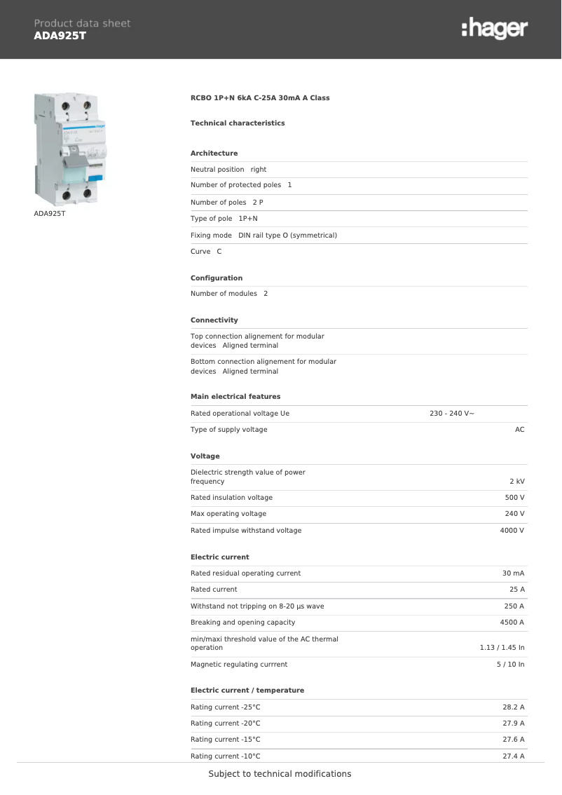 Image de la première page du manuel de l'appareil ADA925T