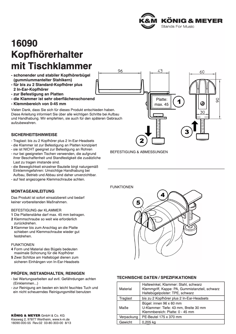 Page 1 of the manual User Manual Konig & Meyer 16090