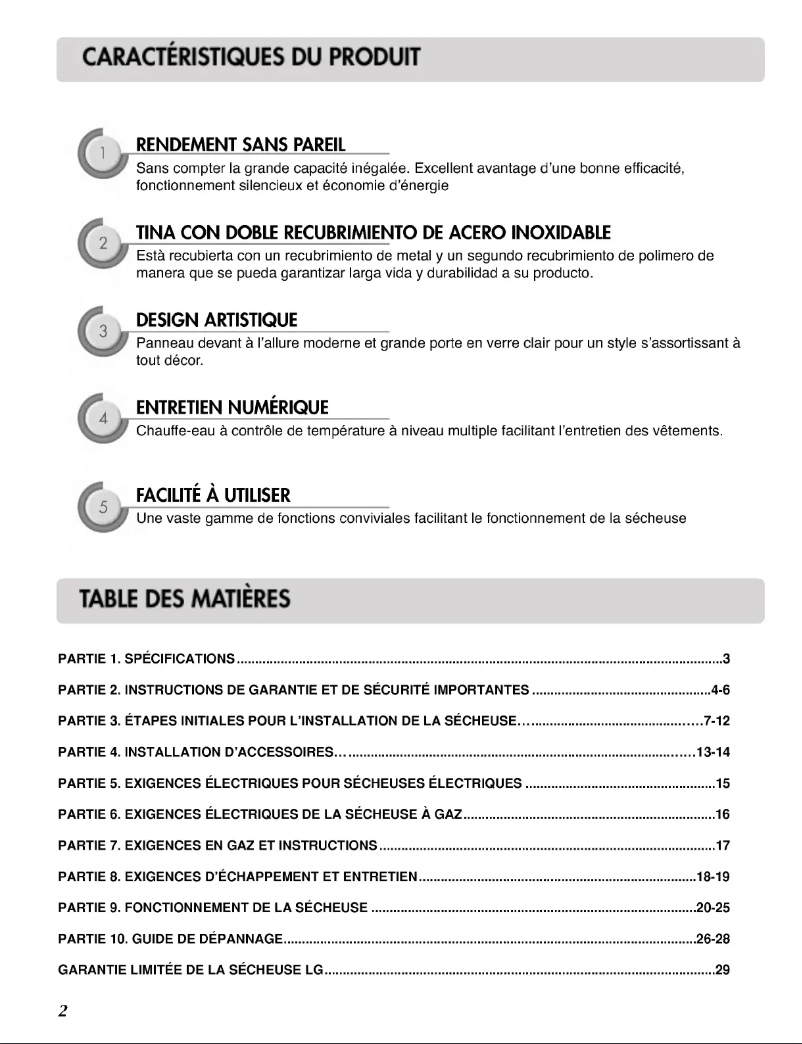 Page 1 de la notice Manuel utilisateur LG DLE2514W