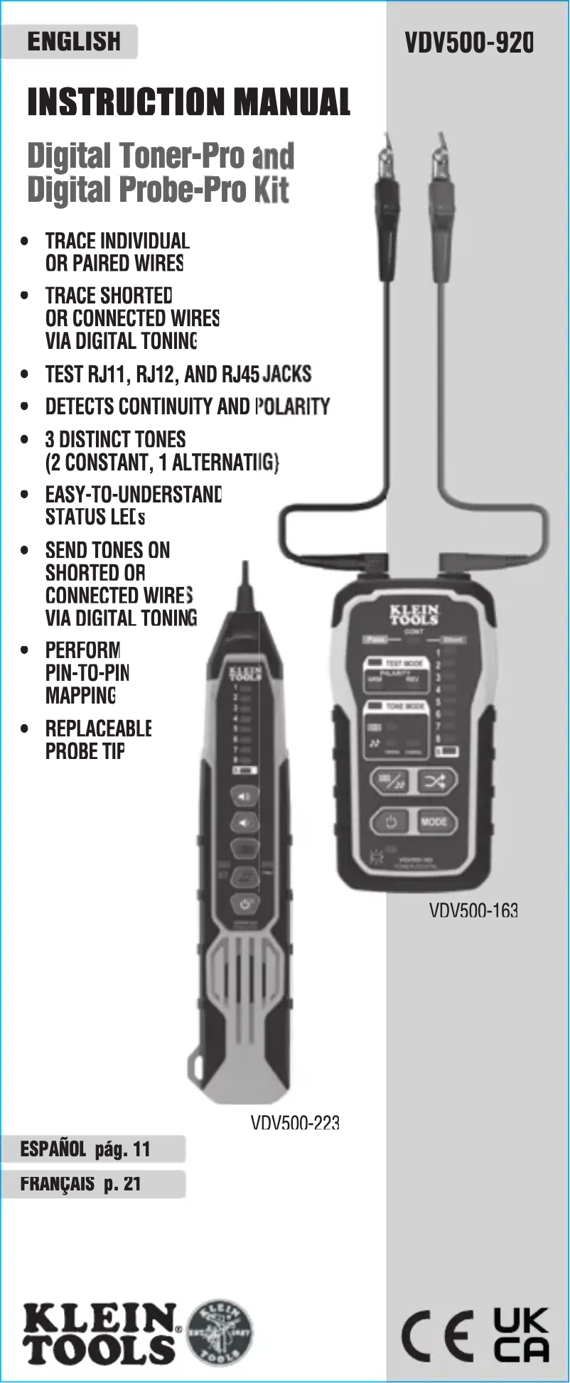 Page 1 de la notice Manuel utilisateur Klein Tools VDV500-920
