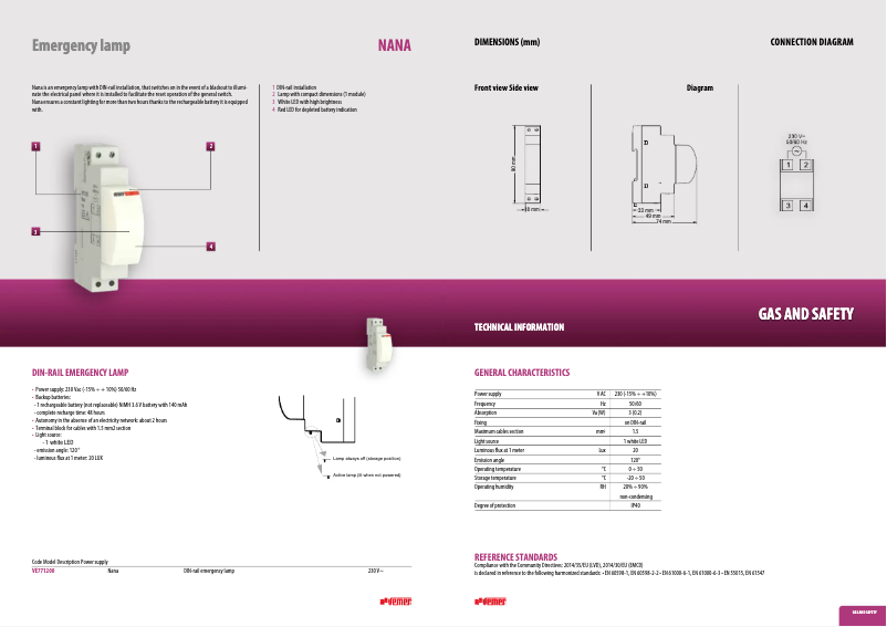 Page 1 de la notice Fiche technique Vemer Nana
