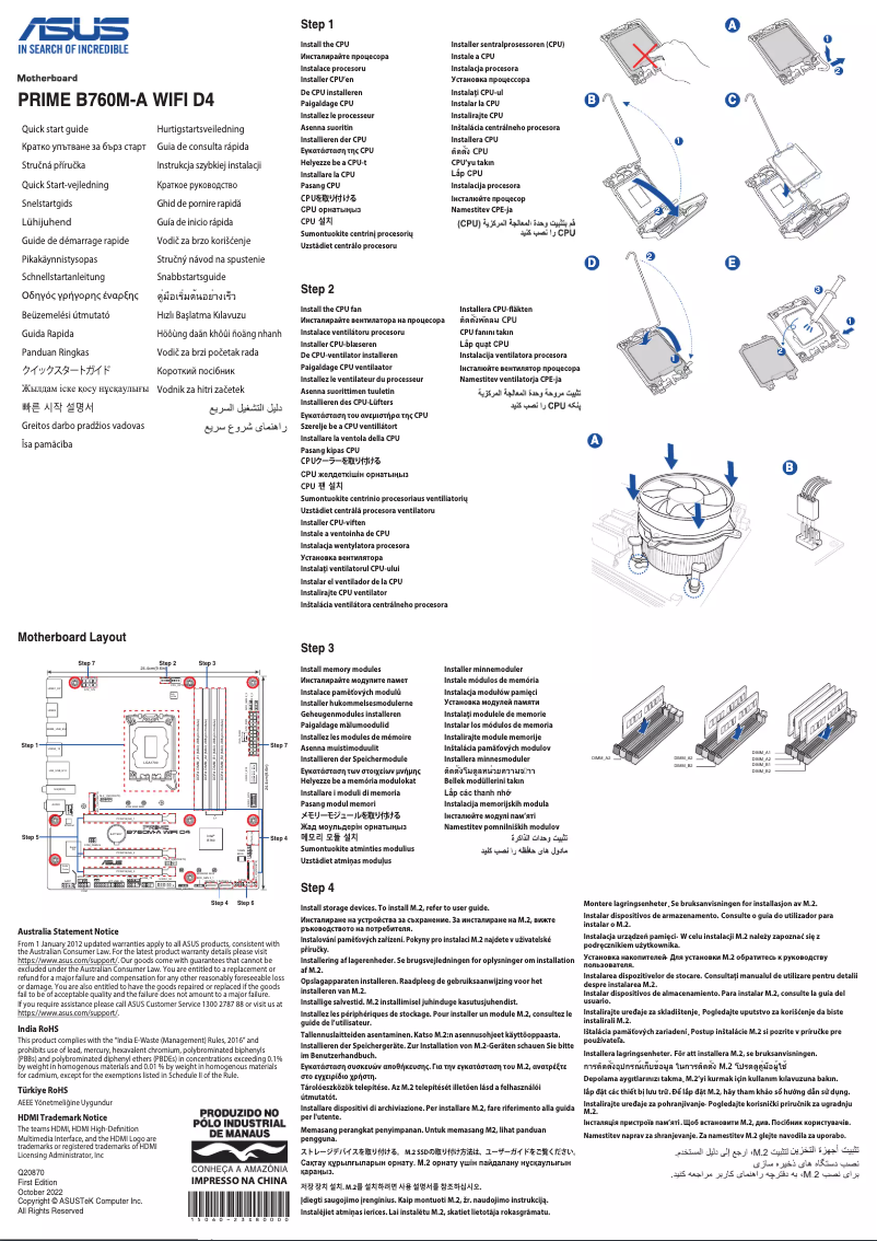 Page 1 de la notice Guide de démarrage rapide Asus PRIME B760M-A WIFI D4-CSM