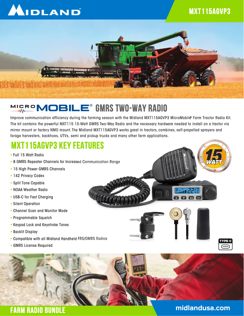 Page 1 de la notice Fiche technique Midland MicroMobile MXT115AGVP3