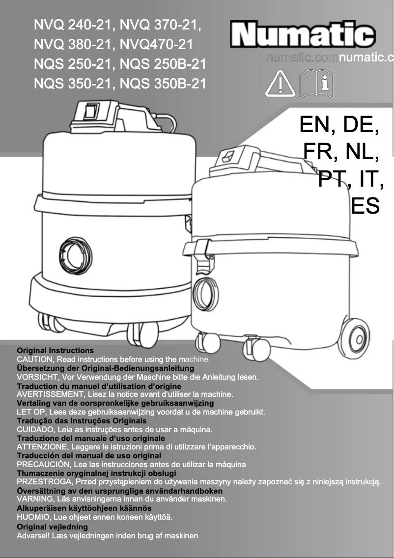 Page 1 de la notice Manuel utilisateur Numatic NQS250