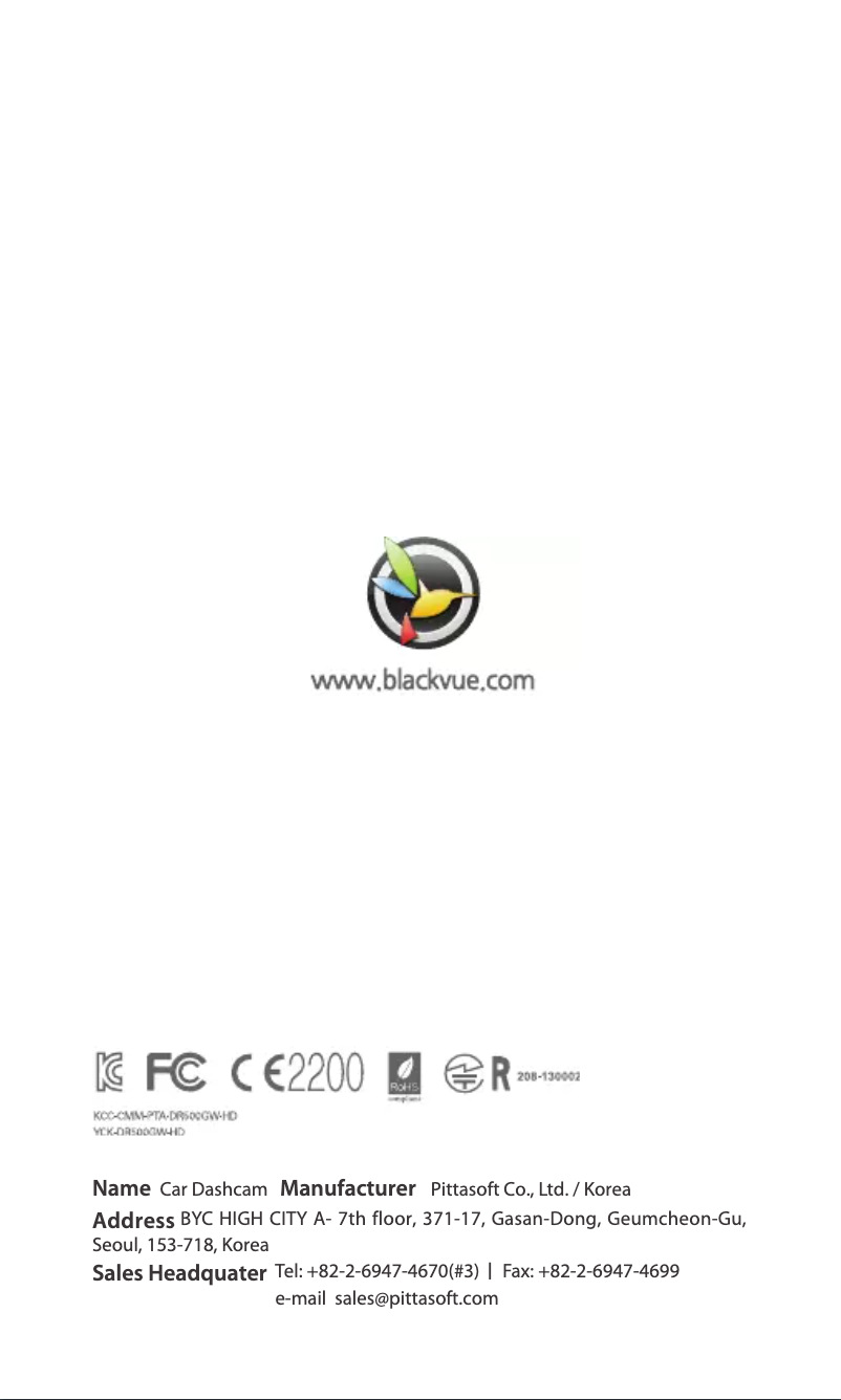 Page 1 de la notice Manuel utilisateur BlackVue DR500GW-HD