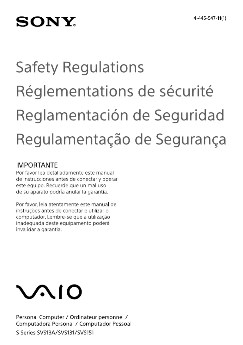 Page 1 de la notice Instructions de sécurité Sony Vaio SVS15125CXW