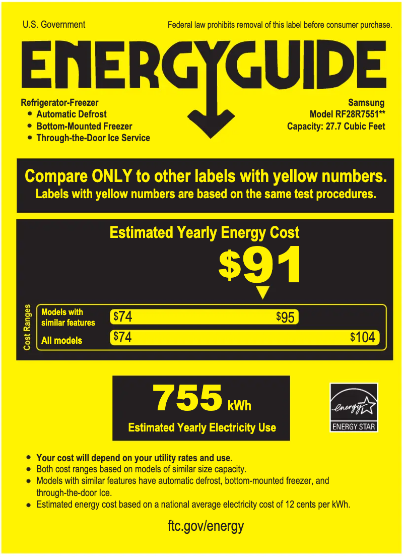 Page 1 de la notice Label énergétique Samsung RF28R7551DT/AA