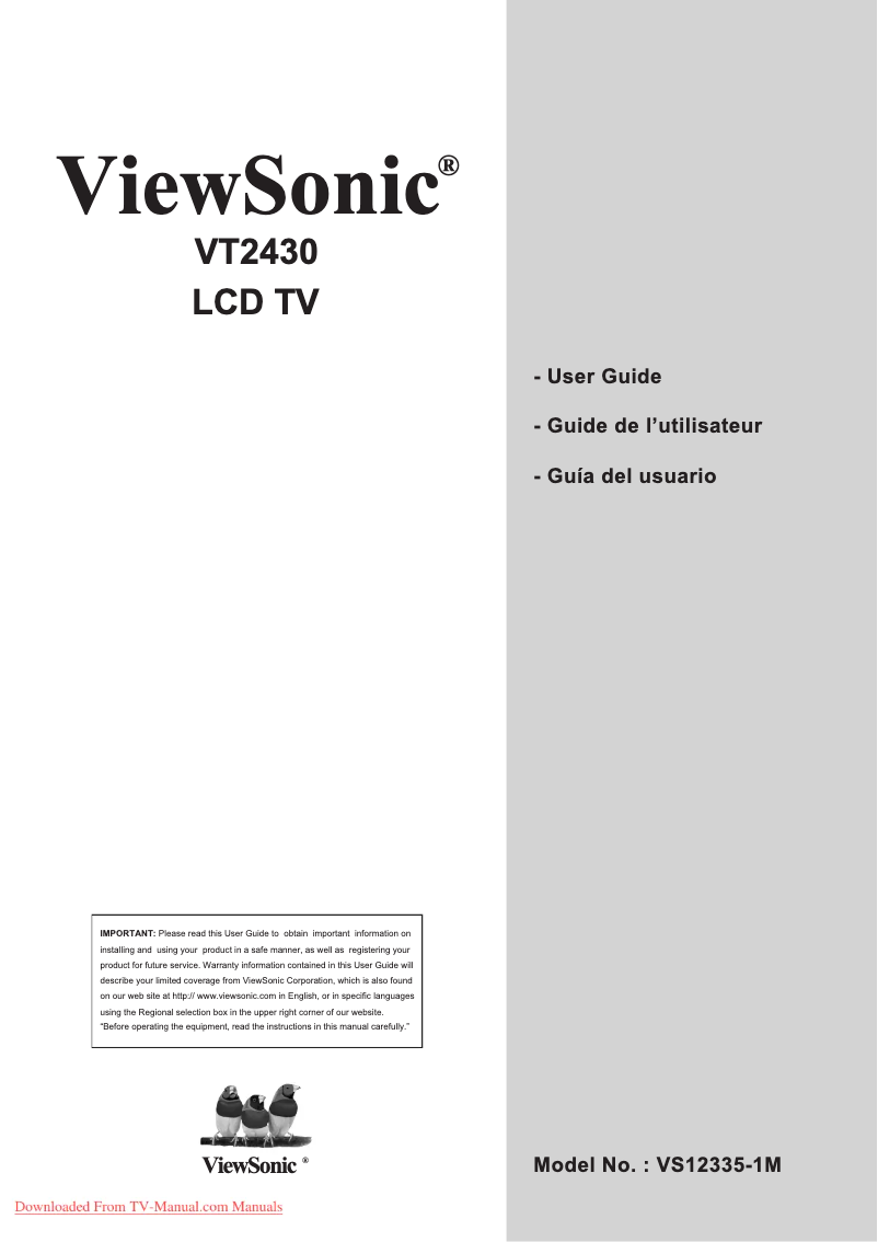 Page 1 de la notice Manuel utilisateur Viewsonic VT2430