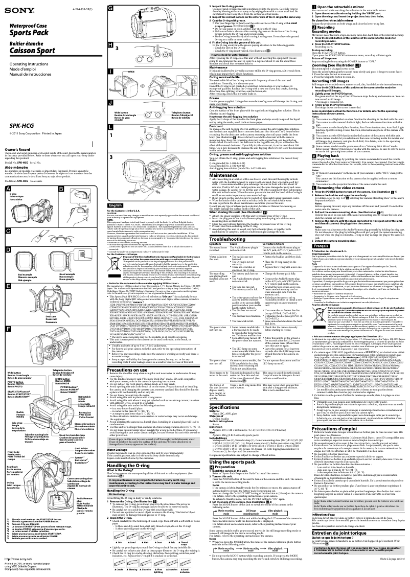 Page n°1 - Manuel utilisateur Sony SPK-HCG