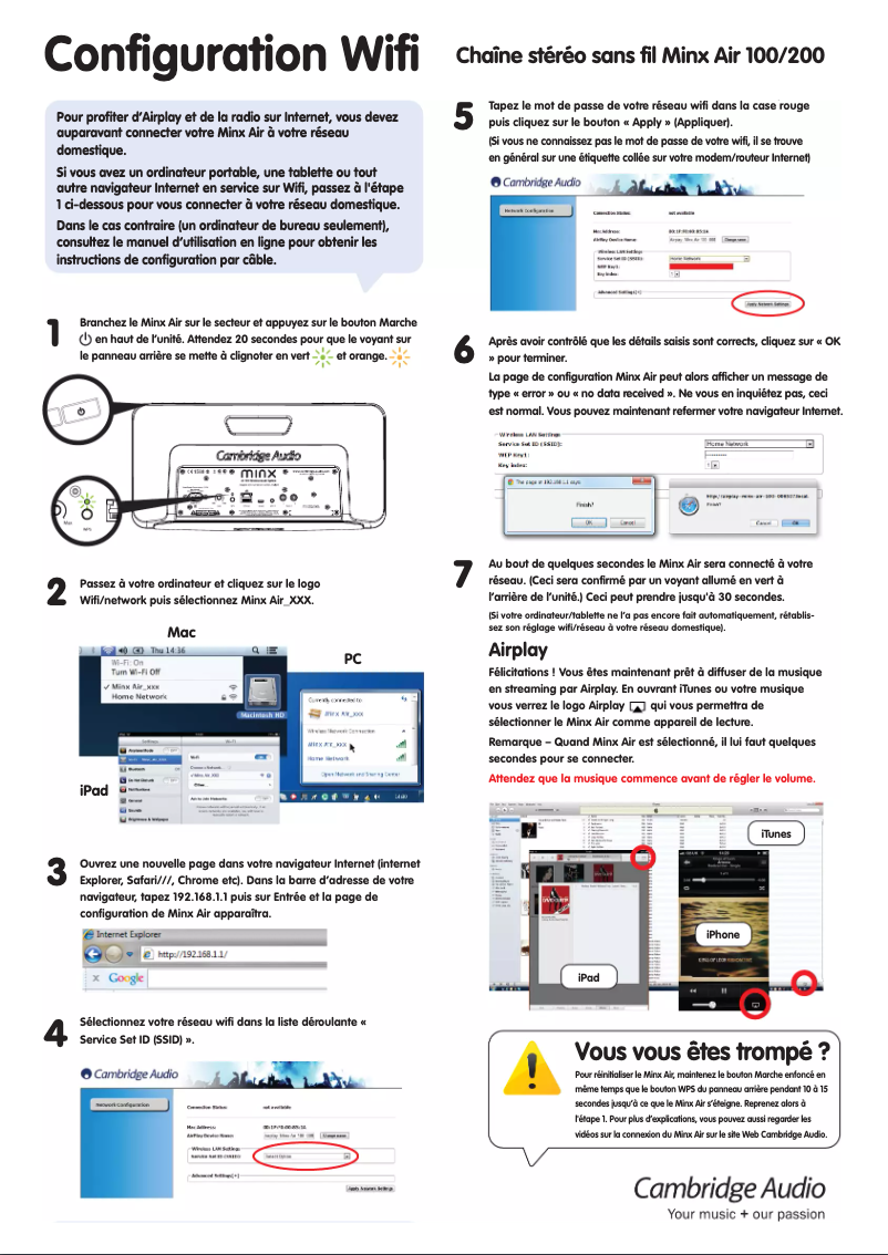 Page 1 de la notice Manuel utilisateur Cambridge MINX AIR 200