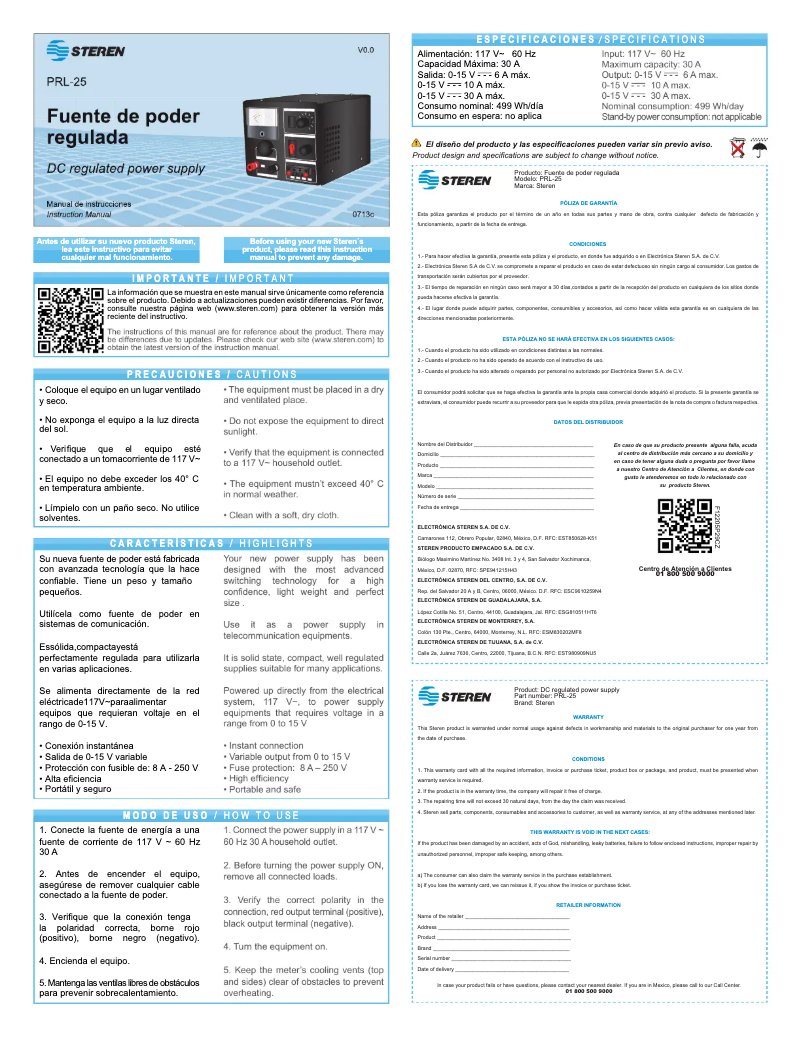 Image de la première page du manuel de l'appareil PRL-25