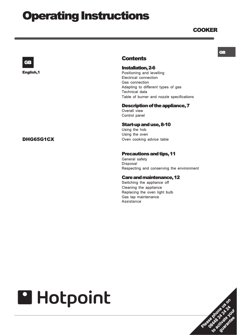 Page 1 de la notice Mode d'emploi Hotpoint DHG65SG1CX